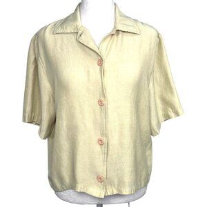 Stillo Collection Vintage Linen Blend Button Up Shirt Light Yellow Size Small